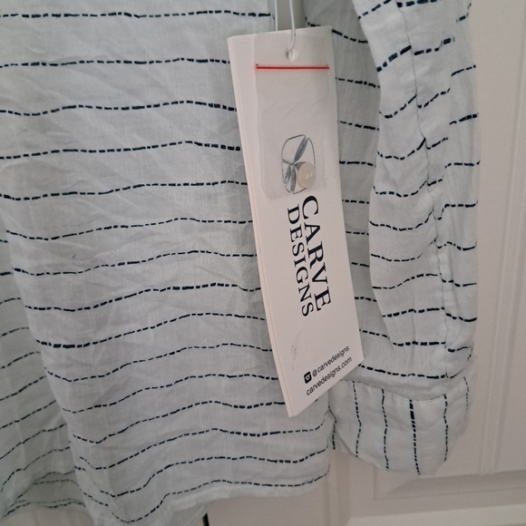 CARVE DESIGNS organic cotton Dylan Gauze shirt pinstripe airy coastal beach Sm - Picture 7 of 11